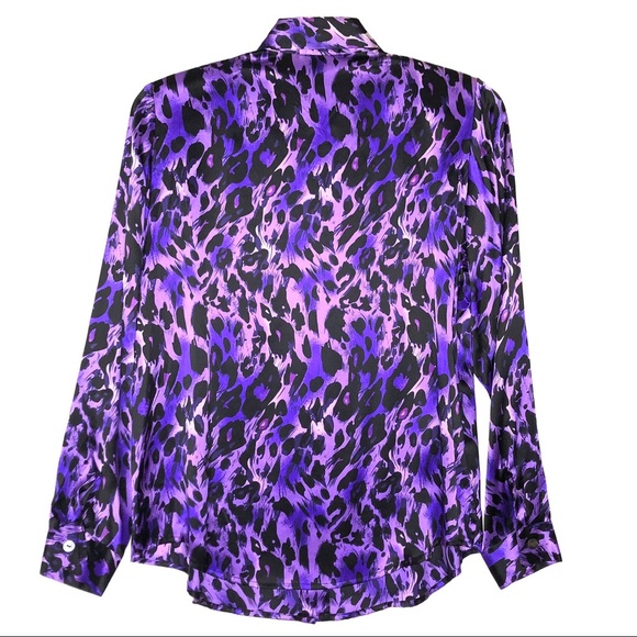 PURPLE LEOPARD BUTTON DOWN SILK BLOUSE - Picture 3 of 3